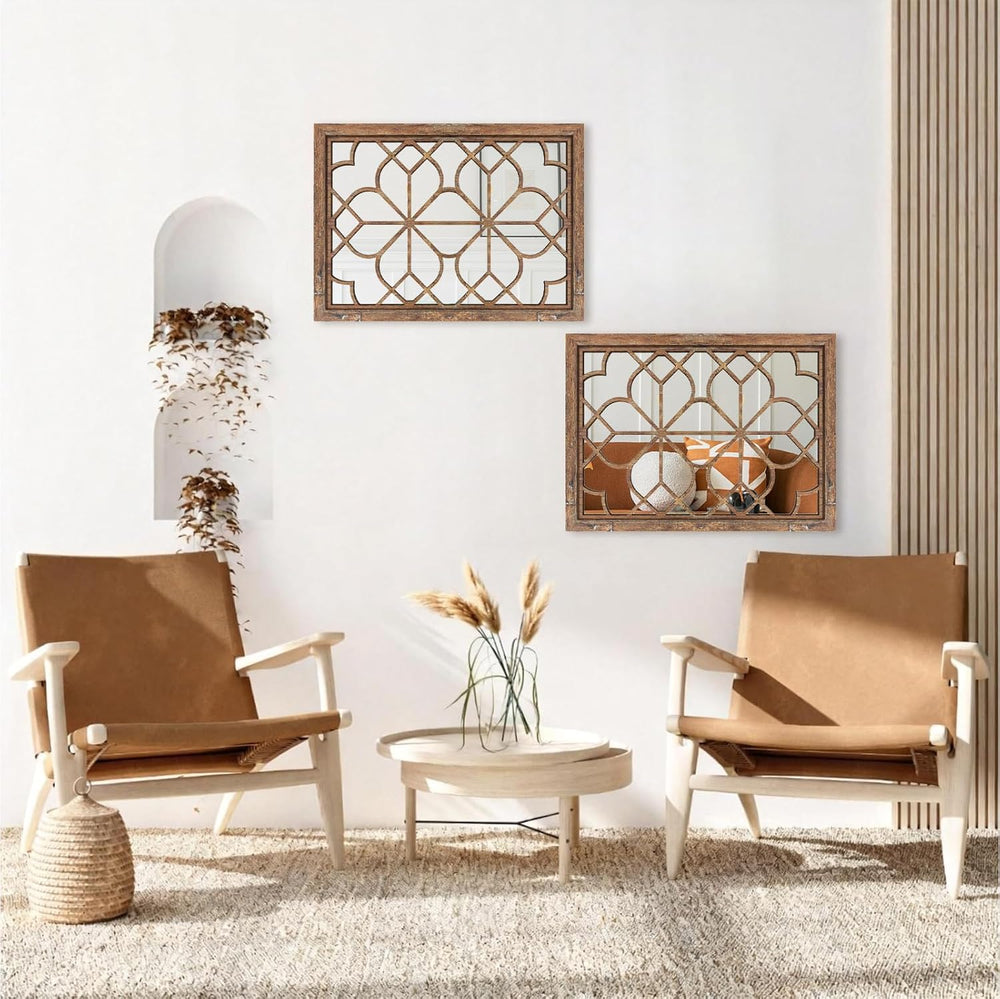 Set of 2 19x26 Inch Large Maroon Shatterproof Rectangular Wall Mirrors, Boho ...