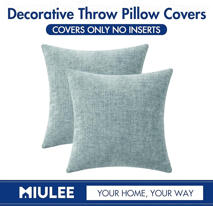 MIULEE Pack of 2 Light Blue Throw Pillow Covers 16x16 Inch Soft Chenille Pillow - Image 6