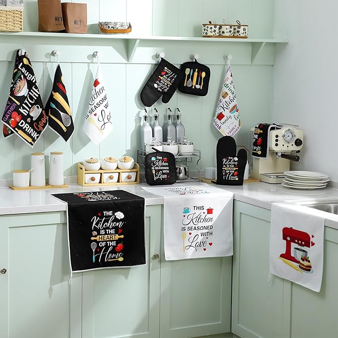 12 Pcs Farmhouse Kitchen Decoration Set 4 Funny Quote Black Kitchen Towels 4 - Image 7