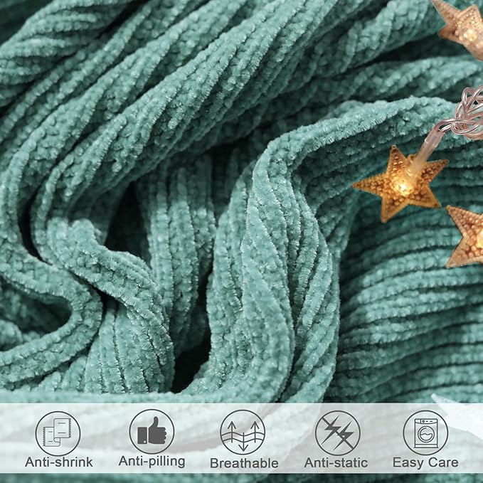 lifein Throw Blanket for Couch, Soft Boho Decor Bed Throw, Cozy Blue Chenille - Image 5