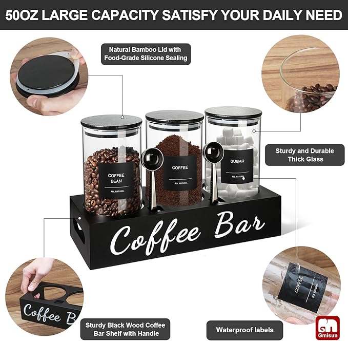 gmisun Coffee Tea Sugar Container Set, Canisters Jars