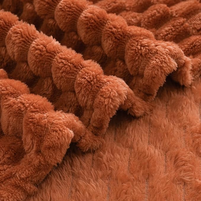 Puncuntex Burnt Orange Throw Blanket 108"×90" inches Fuzzy 3D Jacquard - Image 6