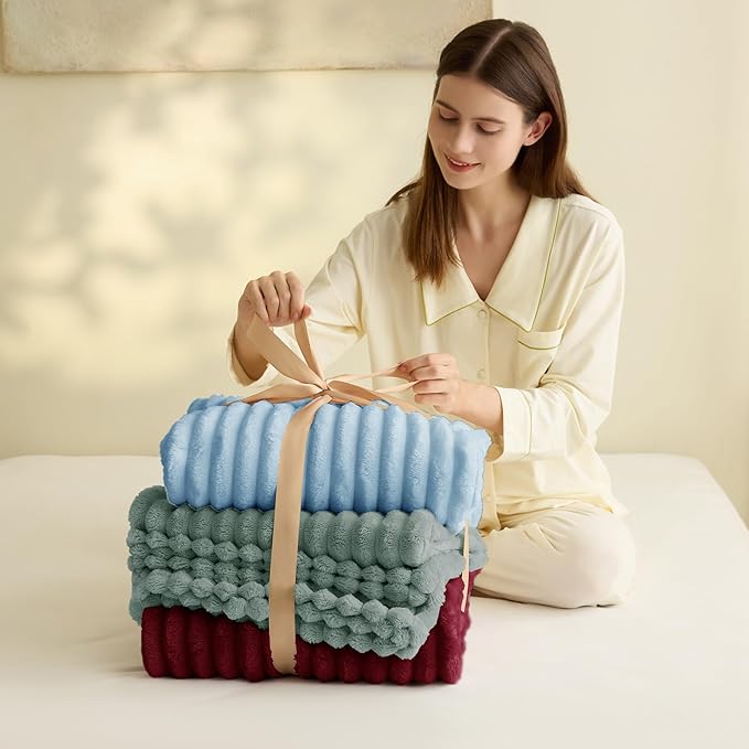 HIMEET Light Blue Ribbed Twin Blanket - Image 4