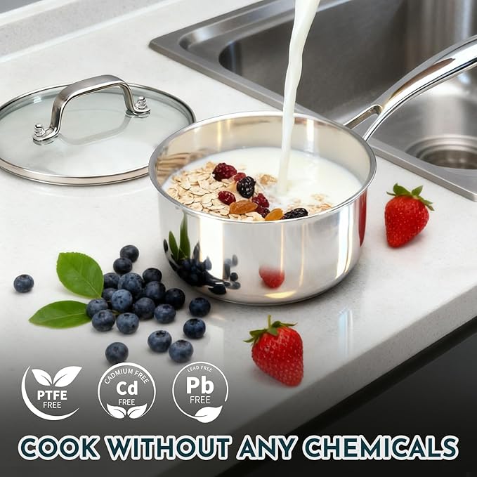 3 Ply Stainless Steel Cookware Set, AIVIKI 10-Pieces Pots and Pans Set