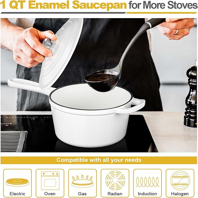 HaSteeL 1 QT Cast Iron Saucepan, Mini Enamel dutch oven