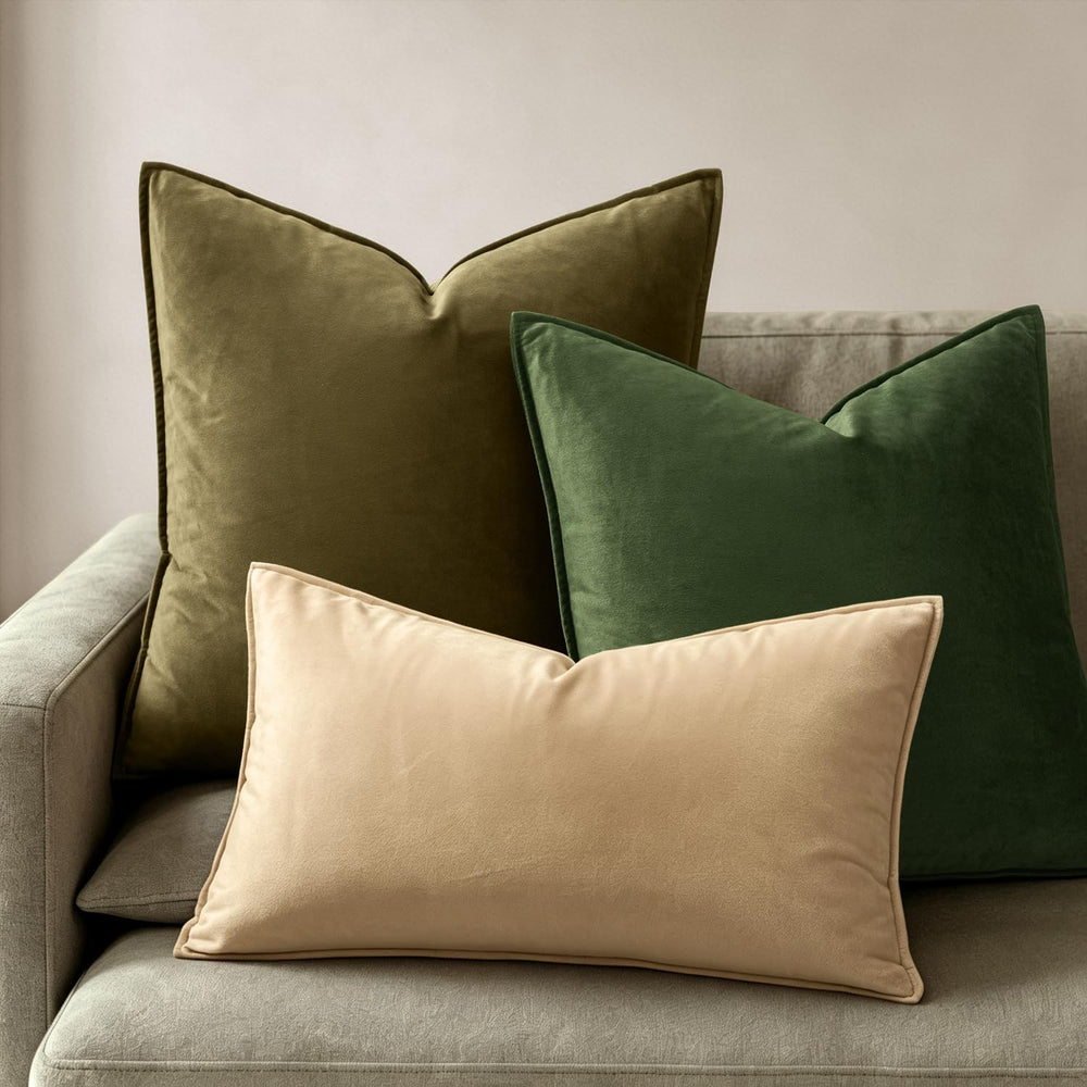 MIULEE Decorative Olive Green Velvet Euro Sham Throw Pillow Covers 24x24 in