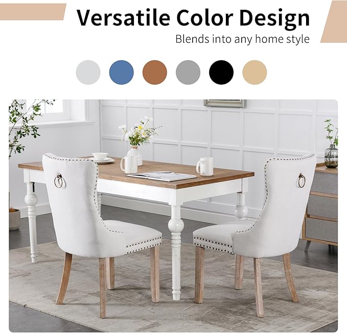 Modern Dining Chairs Set of 6, Tufted Upholstered Dining Chairs with Solid Wo...