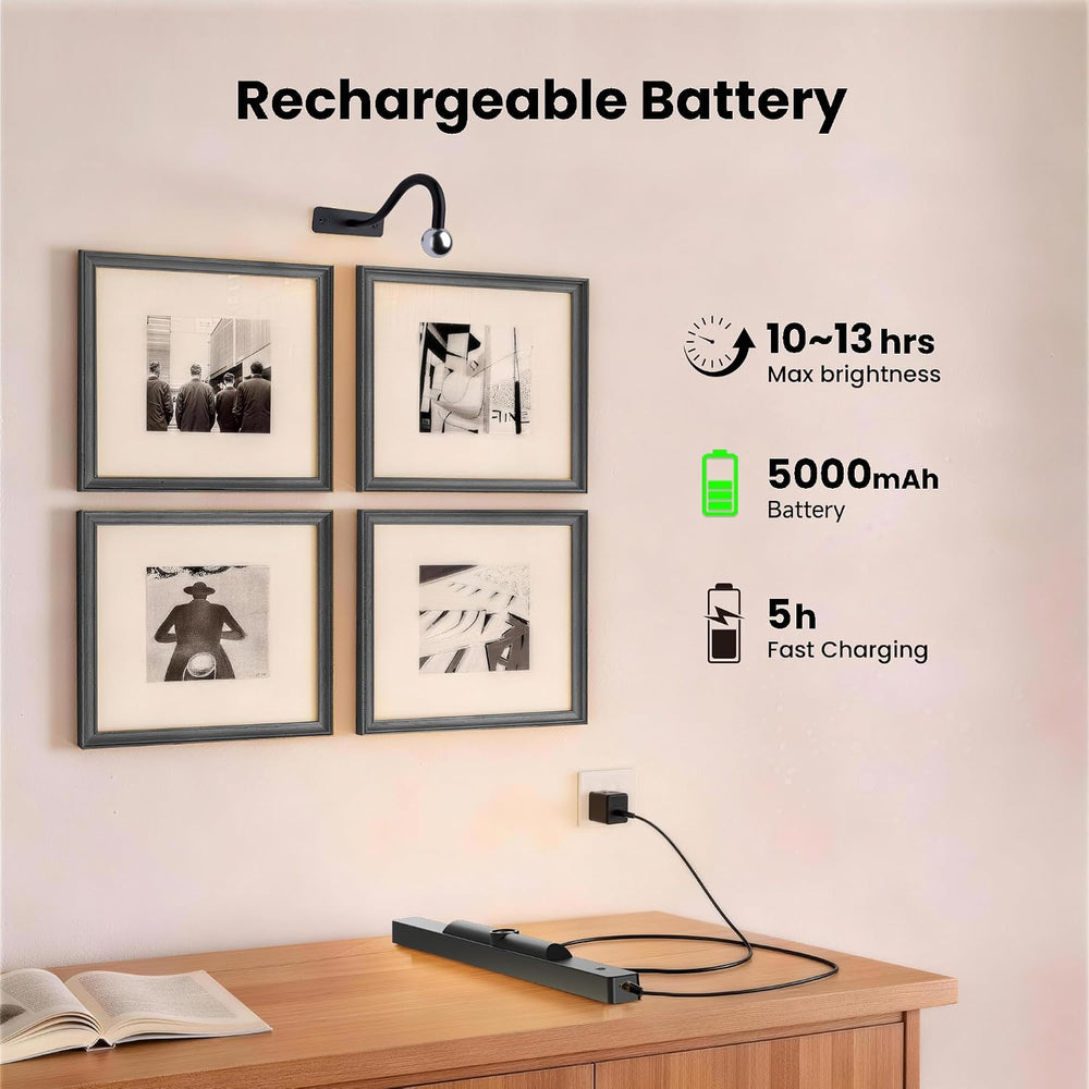 3Pack Picture Light Battery Operated, 16in Picture Light for Wall, 5000mAh Co...