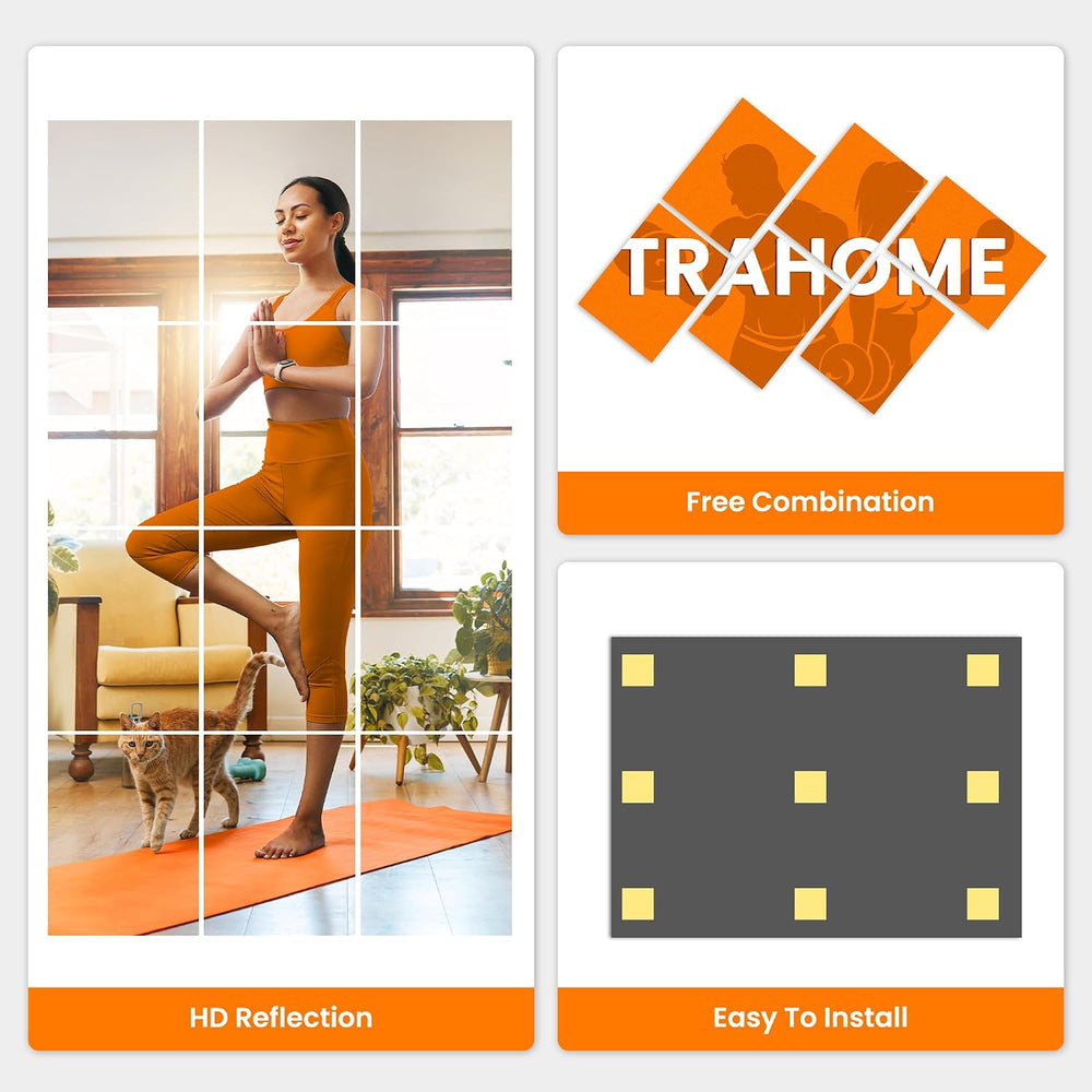 TRAHOME Wall Mirror Tiles, 16"x12"x12PCS Full Length Home Gym Mirror
