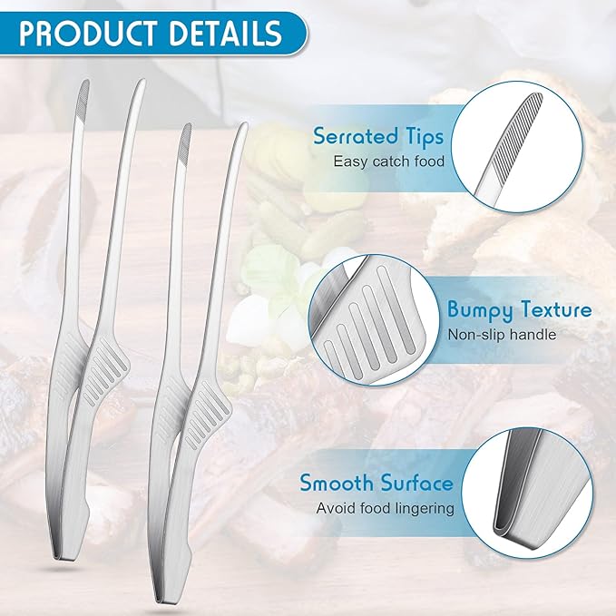 Patelai 8 Pieces Korean and Japanese BBQ Tongs Non Slip Cooking Utensils - Image 6