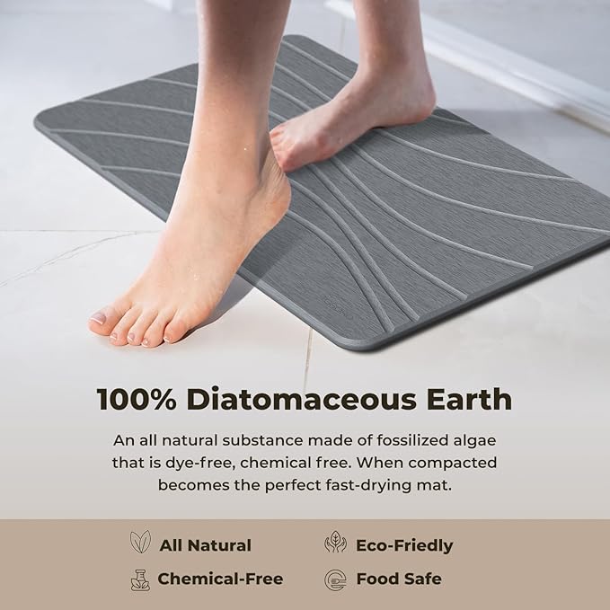 TOSORO - Stone Bath Mat Diatomaceous Earth Shower Mat Non-Slip Super Absorbent