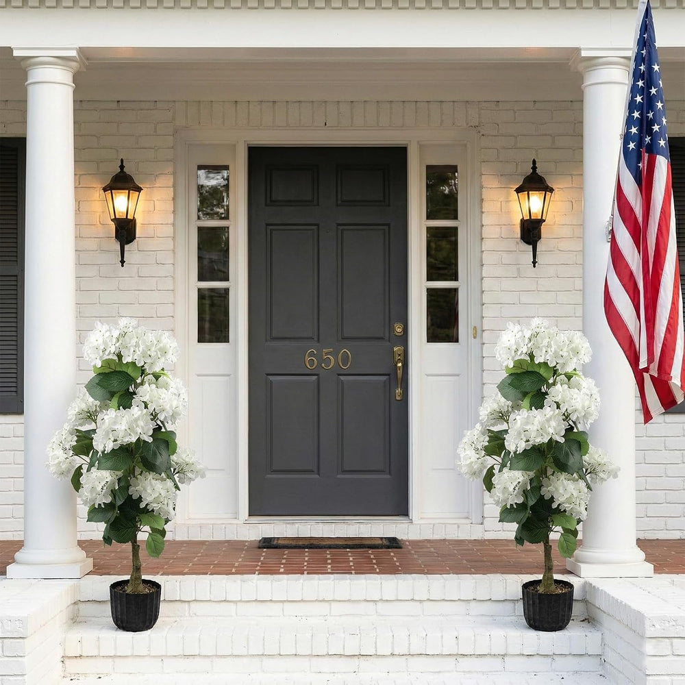 2 Pcs 3 Ft Artificial Hydrangea Trees Faux Potted Topiary for Outdoor