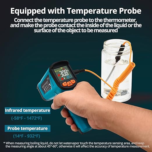Tilswall Infrared Thermometer, -58°F to 1472°F, Non-Contact Digital Laser - Image 6
