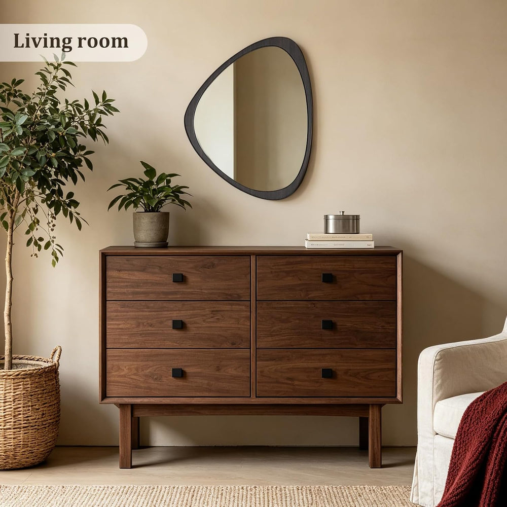 HOMECOOKIN 25 x 20 Asymmetrical Mirror, Irregular Wooden Wall Mirror for Bedr...