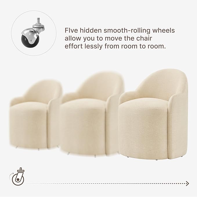 Upholstered Dining Chairs with Casters, No Assembly Modern Dining Room Chairs...