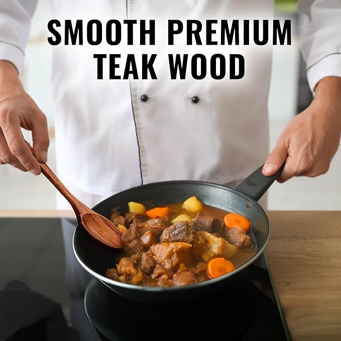Zulay Kitchen 9.4" Teak Wooden Cooking Spoon – Durable, Non-Stick Wooden Utensil - Image 2