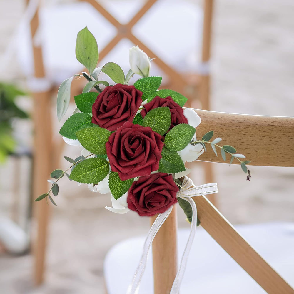 Mocoosy 50Pcs Burgundy Roses Artificial Flowers, Burgundy Fake Rose for Decor...