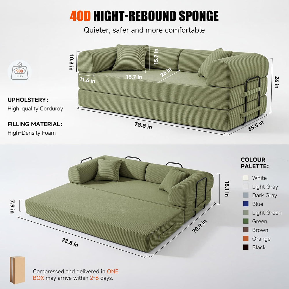 79" Memory Foam Sofa Bed, Convertible Futon Boneless Couch for Living Room