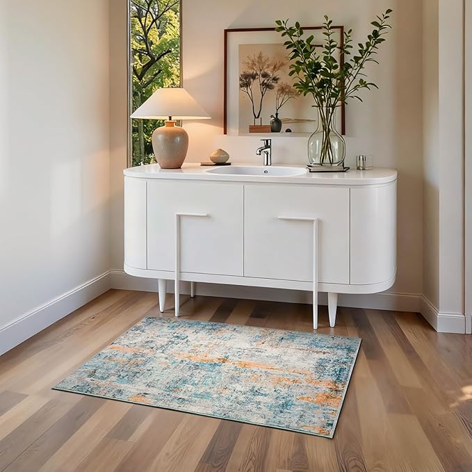 Entrance Rugs Indoor 2x3 Blue Entry Rug Washable Abstract Small Area Rug - Image 3