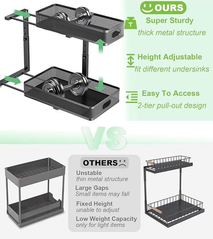 Under Sink Organizer, High Adjustable 2 Tier Under Sink Organizers and Storage - Image 2