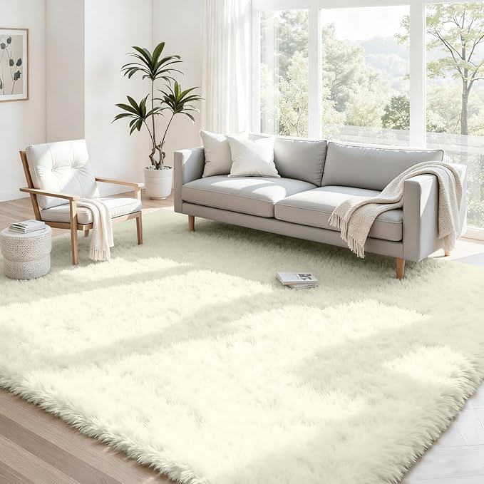 4x6 Area Rugs for Living Room Rug: Soft Fluffy Shag Cream White Rugs for Bedroom by CarpetAddColortoYourLife