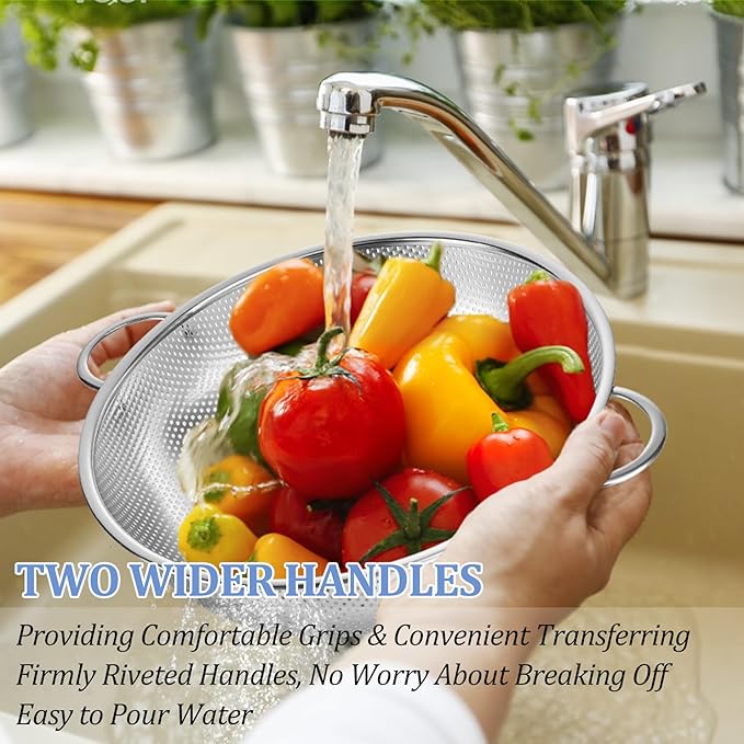 TeamFar Colander Set of 3, Stainless Steel Perforated Metal Colander Strainer - Image 5