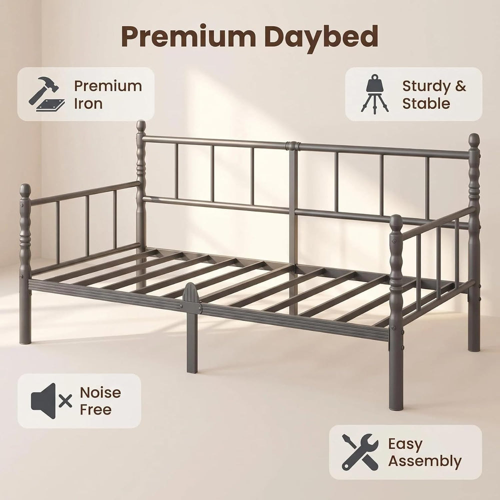 12 Inch Twin Metal Daybed Frame with Minimalist Modern Headboard