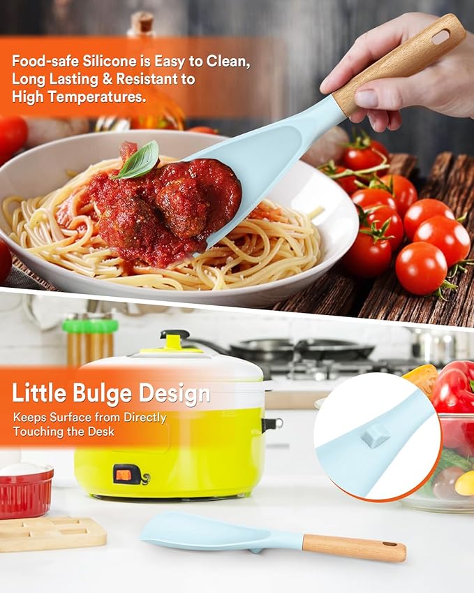 Cooking Spoon and Rice Scooper for Nonstick Cookwares, Wood Handle Spoon for - Image 3