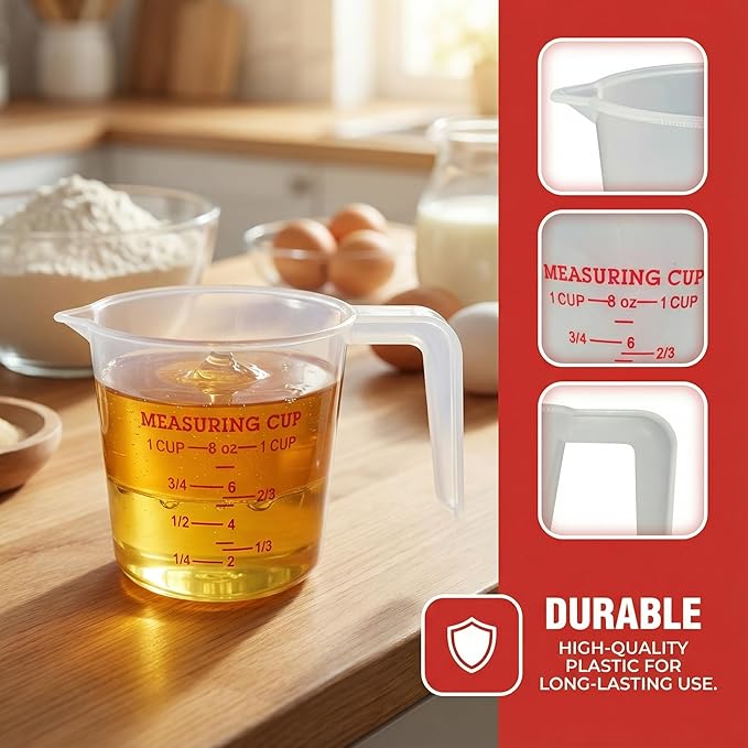 16 Pcs 1 Cup Capacity Plastic Measuring Cup, 8 Oz/250 ml Clear Graduated - Image 3