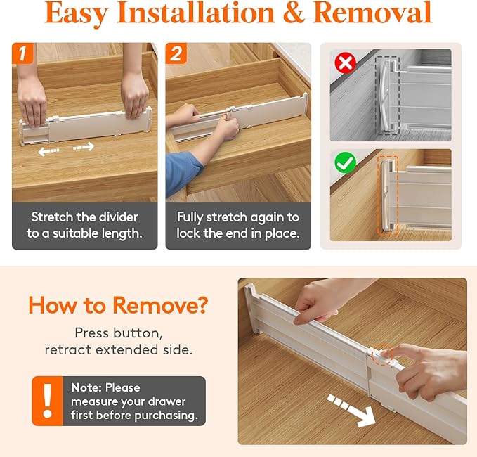 Lifewit 4" Tall 9 Pack Drawer Dividers, 35-56.5cm/13.8-22.2" Expandable Drawer - Image 4