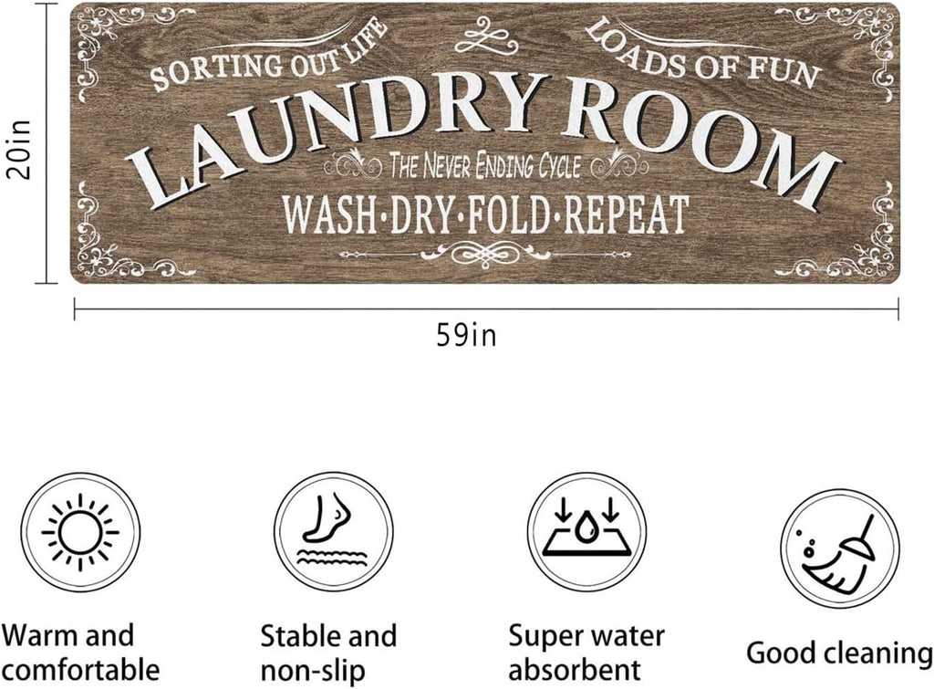Non Slip Laundry Room Rug - Farmhouse Kitchen Floor Mat -Laundry Room Rug- Runner Decor -Washable Floor Carpet for Washroom Mudroom Kitchen Bathroom Hallway-20 x59