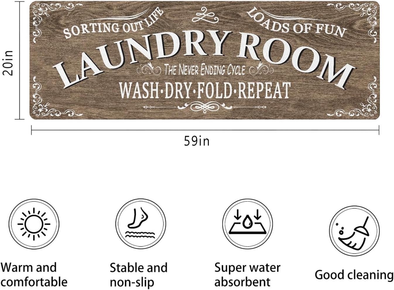 Non Slip Laundry Room Rug - Farmhouse Kitchen Floor Mat -Laundry Room Rug- Runner Decor -Washable Floor Carpet for Washroom Mudroom Kitchen Bathroom Hallway-20 x59
