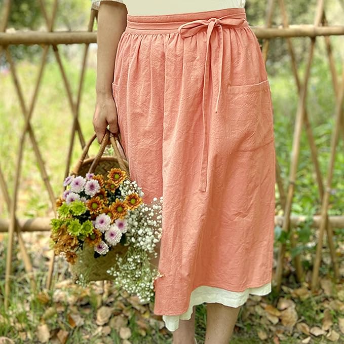 Cotton Linen Half Apron for Women Vintage Waist Apron Ruffle Plain Bright Color - Image 5