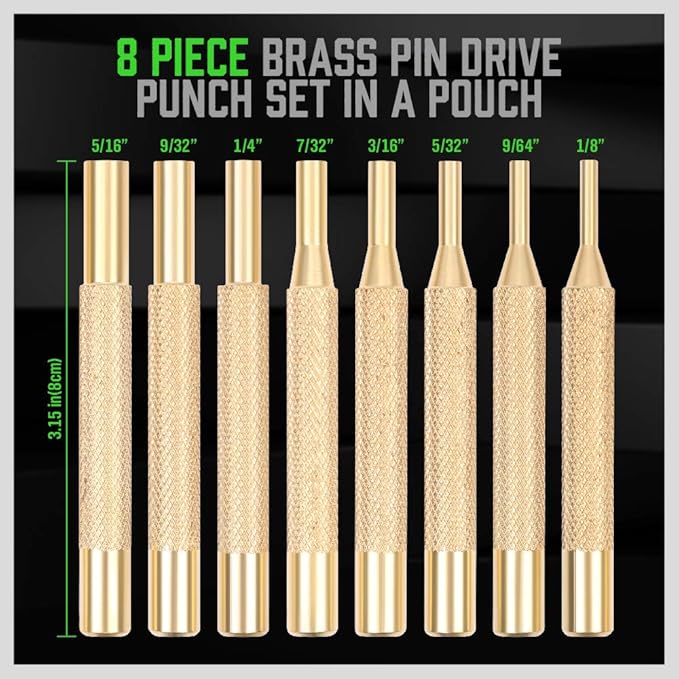 SWANLAKE 8-Piece Brass Punch Set, Removing Repair Tool1/8" - Image 3