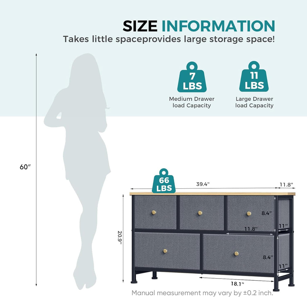OLIXIS 5 Drawer Dresser for Bedroom, Storage Organizer Unit for Closet