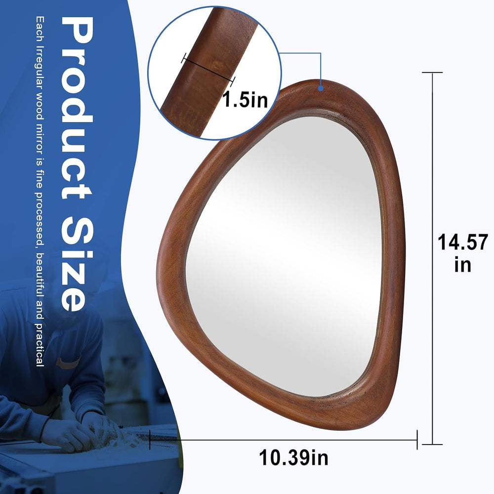 Irregular Wall Mirror, 15*10in Asymmetrical Wood Mirrors, Small Wall Mirror
