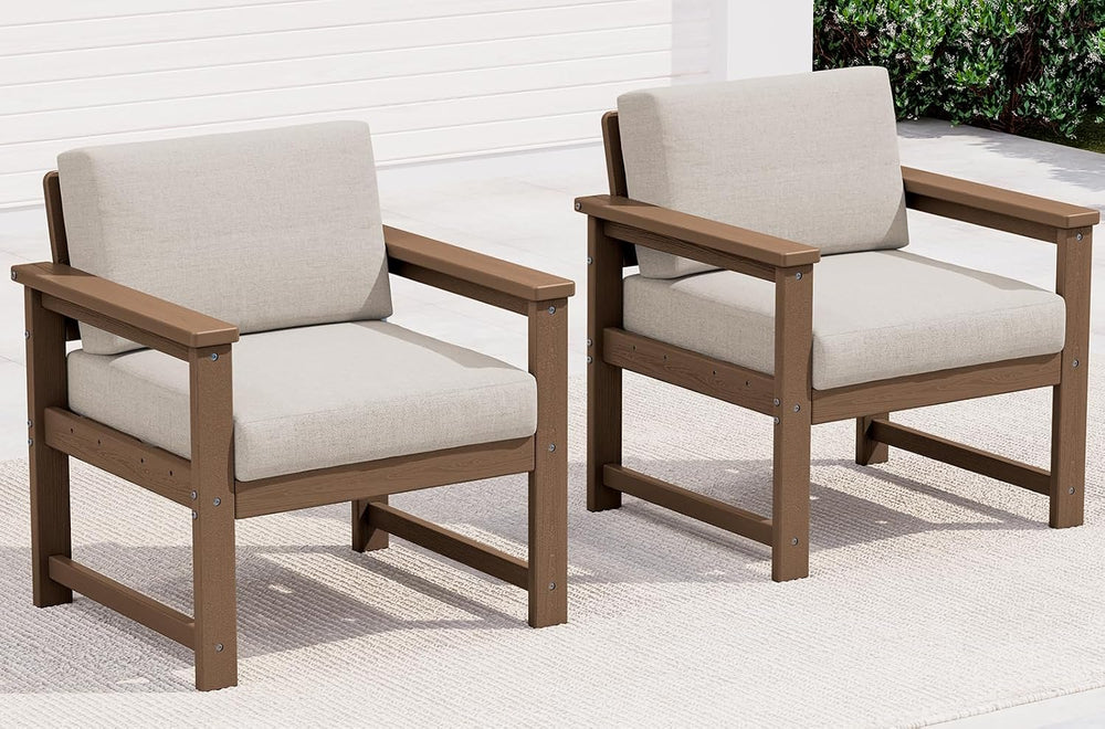 SERWALL 2 Pieces HDPE Cushioned Single Adirondack Armchair Sofa Set