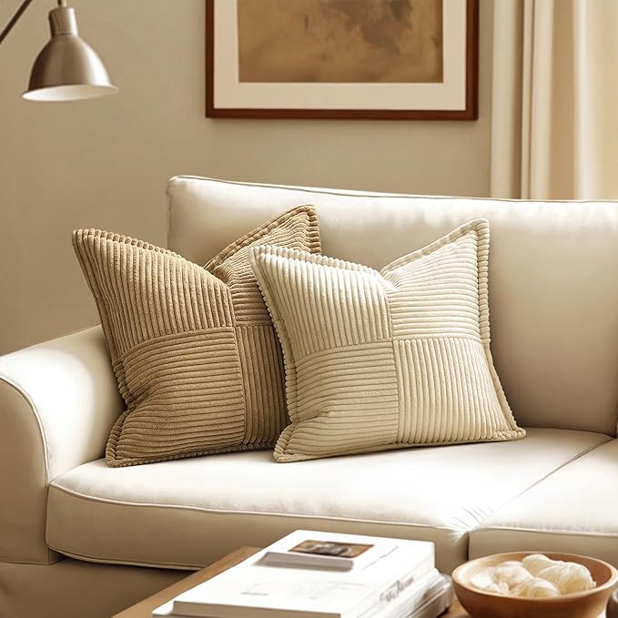MIULEE Cream Corduroy Decorative Euro Sham Pillow Covers 24x24 Inch - Image 2