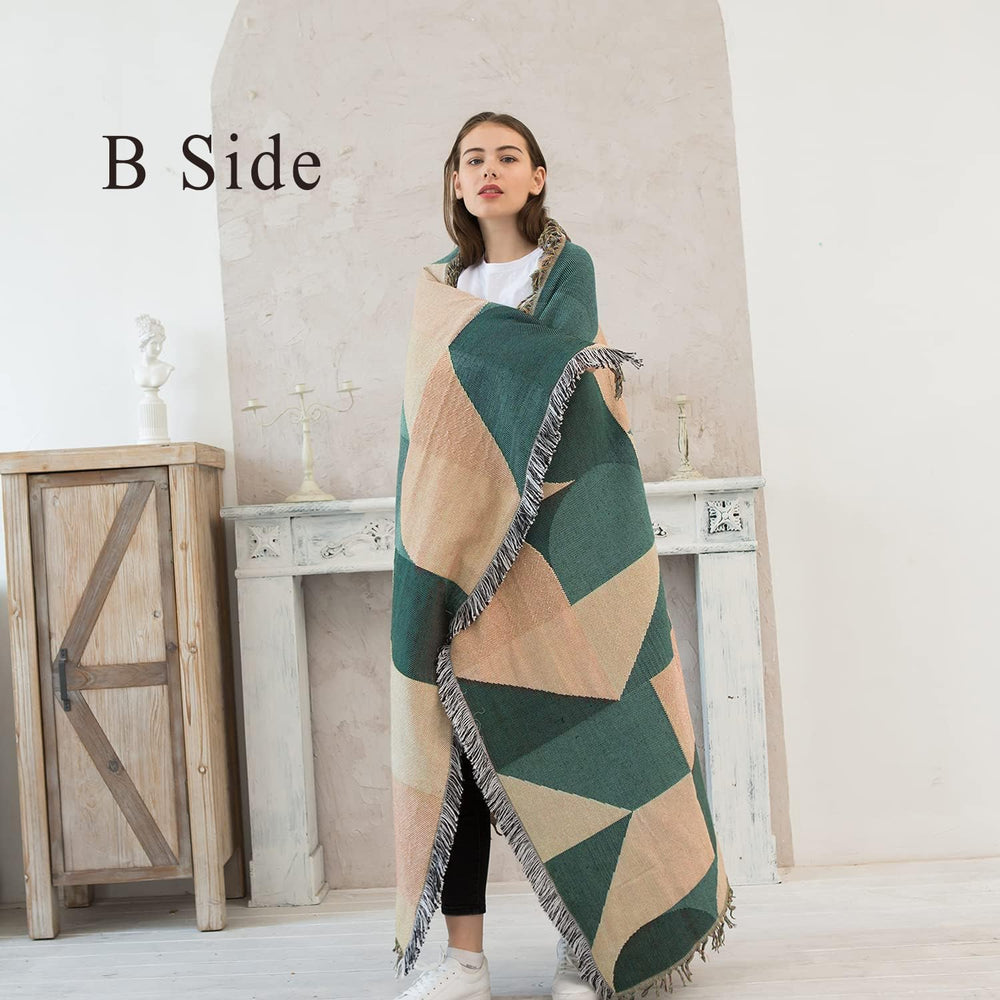 Luxlovery Beige Bohemian Sofa Throw Blankets Ethnic Woven Boho Geometric Mult...