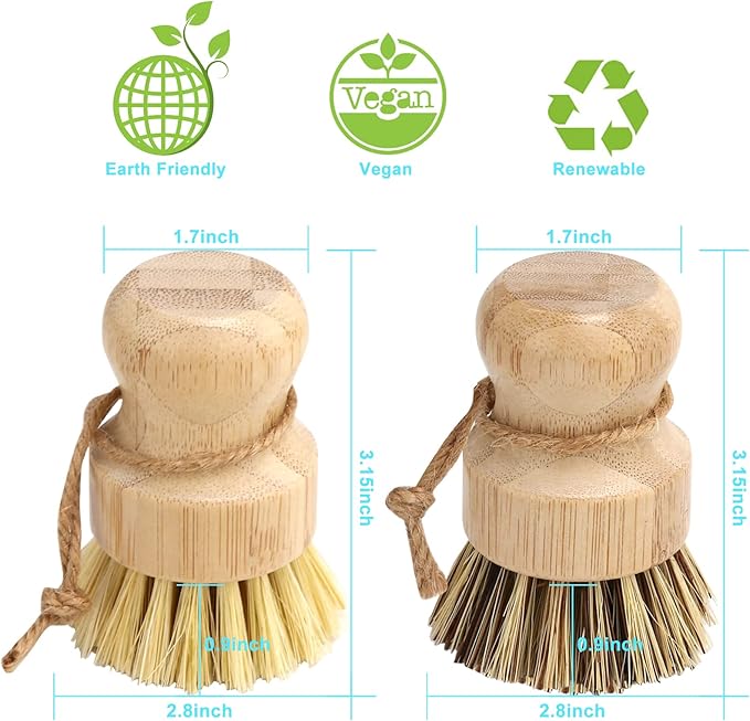 Aisuly Bamboo Dish Brush Set, Dish Brushes, Durable Wood Dishes Scrub Brush - Image 2