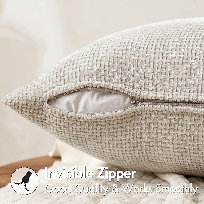 MIULEE Pack of 2 Lumbar Couch Throw Pillow Covers 20x12 Inch Neutral Beige - Image 6
