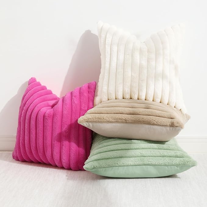 decorUhome Summer Cozy Faux Fur Throw Pillow Covers 24x24 Set of 2 Decorative - Image 5