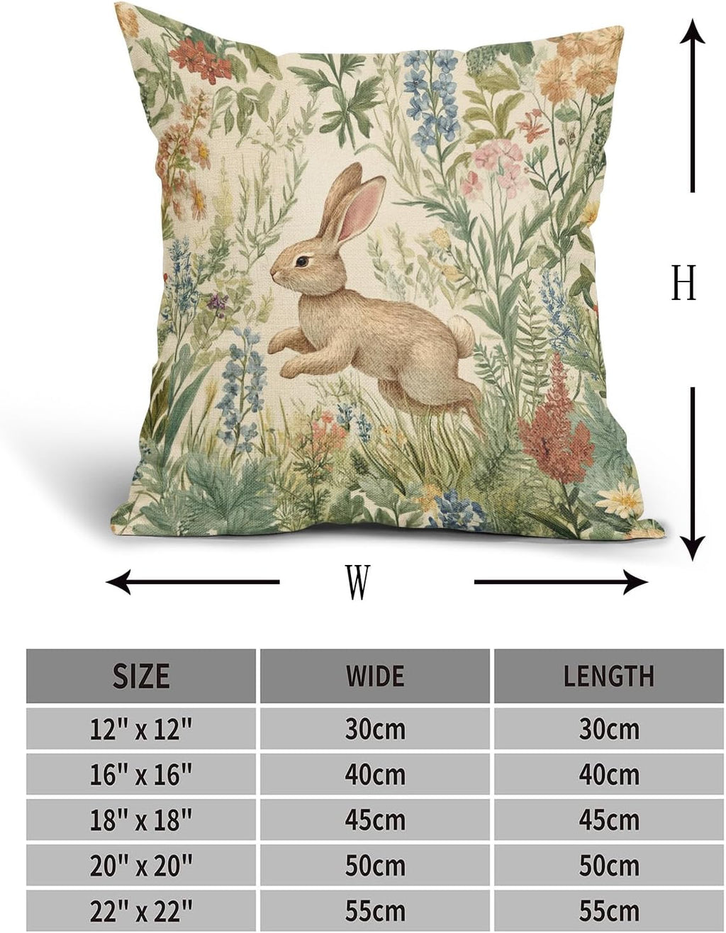 Spring Pillow Covers 16x16 Inch Set of 2 Rabbit Bunny Floral Flower Green Leaves Vintage Botanical Plants Easter Themed Cotton Linen Decorative Throw Pillow Case for Bedroom Sofa Living Room Chair