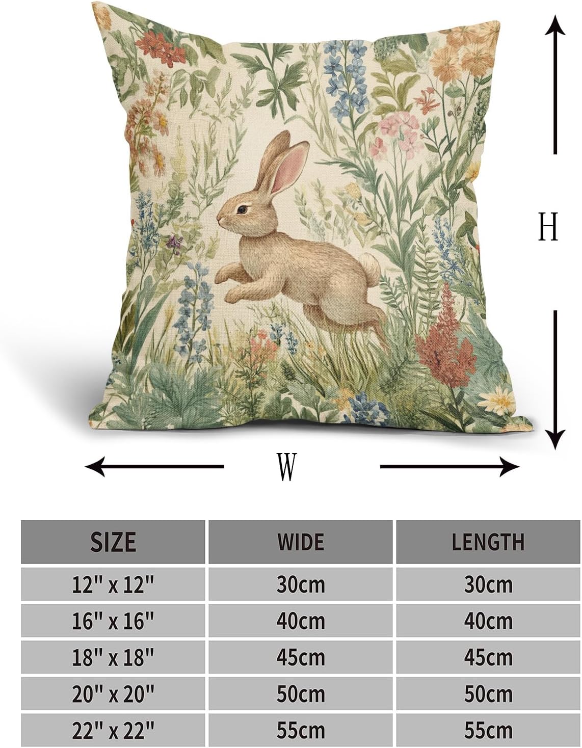 Spring Pillow Covers 16x16 Inch Set of 2 Rabbit Bunny Floral Flower Green Leaves Vintage Botanical Plants Easter Themed Cotton Linen Decorative Throw Pillow Case for Bedroom Sofa Living Room Chair