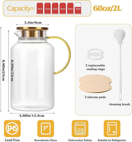 2 Pack 2 Liter/68oz Glass Pitchers - Image 2