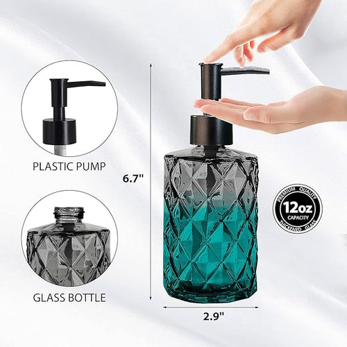 11oz Glass Soap Dispenser with Plastic Pump, Lotion Shower Gel - Image 2