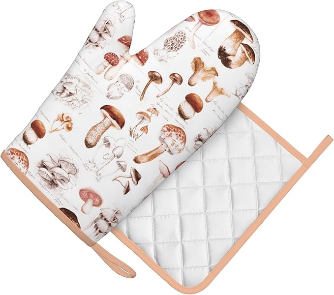 Mushroom Silicone Oven Mitts Pan Mats Set of 2, Heat Resistant Gloves Potholder - Image 2
