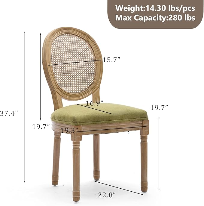 Rattan Back Upholstered Dining Chairs Set of 4 French Country Oval Kitchen Si...