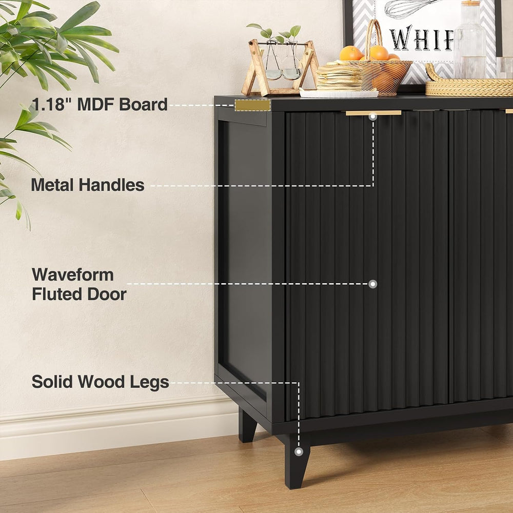 Vabches Modern Fluted Buffet Cabinet with Storage, 31.5" W Sideboard wit...
