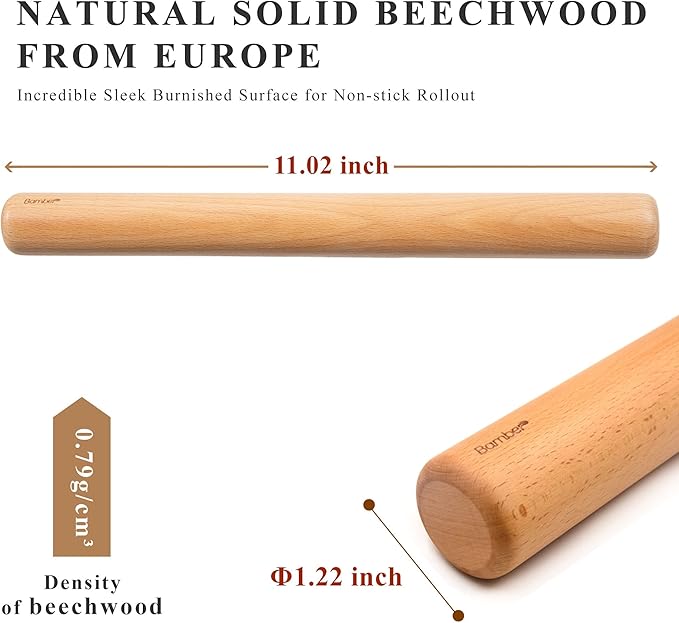 Bamber Mini Wood Rolling Pin for Baking Small Wooden Rolling Dowel Stick Dough - Image 2
